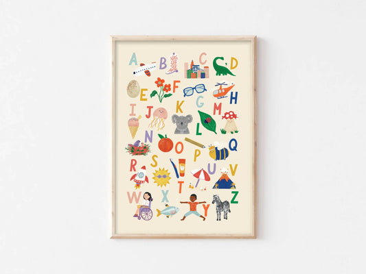 Alphabet Print - Modern Educational Kid's Wall Art: A4