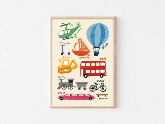 Colours Transport Print - Modern Educational Kid's Art: A4