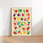 Fruit + Veg A-Z Alphabet Print - Modern Educational Kids Art: A4