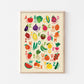Fruit + Veg A-Z Alphabet Print - Modern Educational Kids Art: A4